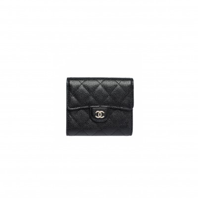 CHANEL MASTER BLACK QUILTED CAVIAR LEATHER TRIFOLD WALLET (11.5*10.5*3cm)